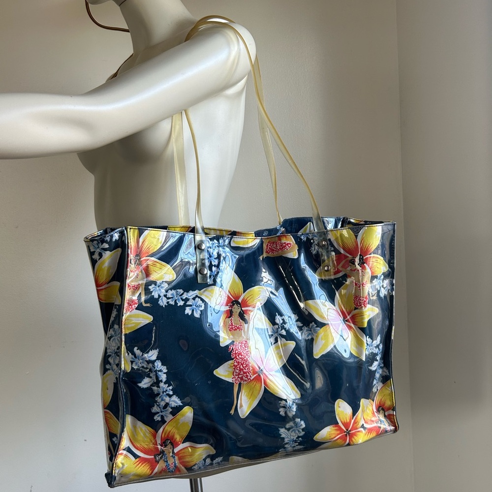 Xo xo Floral Tote plastic Bag - Navy and Yellow